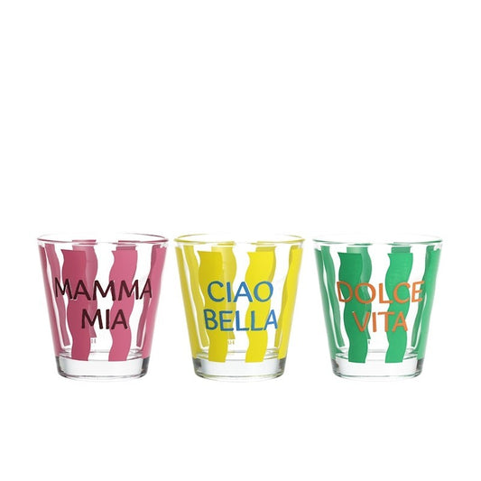 Set 3 bicchieri Mammy in vetro decorato 25 cl
