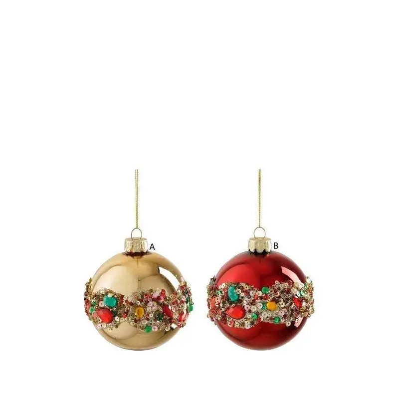 Sfera natalizia in vetro rossa e oro Ø8 cm con decorazioni – 1 pezzo assortito