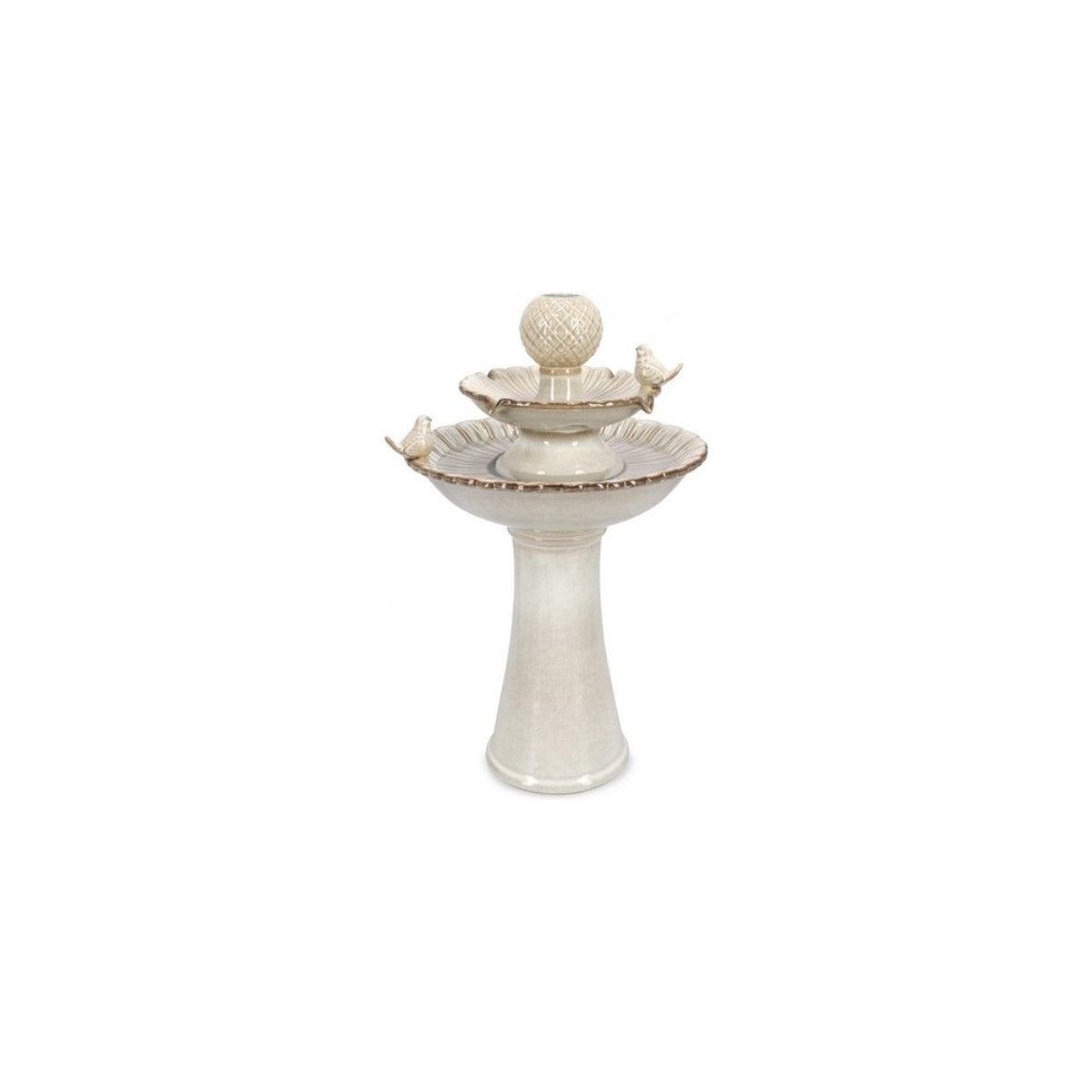 Fontaine Bizzotto avec led et oiseaux Niky beige 40,5 x 40,5 x 68 h cm