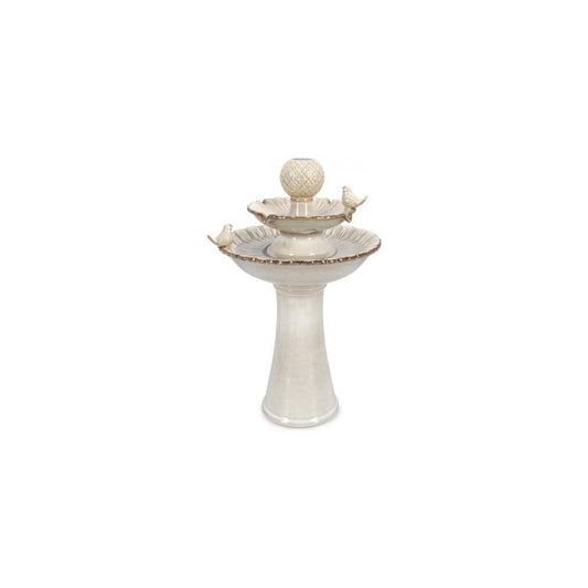 Fontaine Bizzotto avec led et oiseaux Niky beige 40,5 x 40,5 x 68 h cm