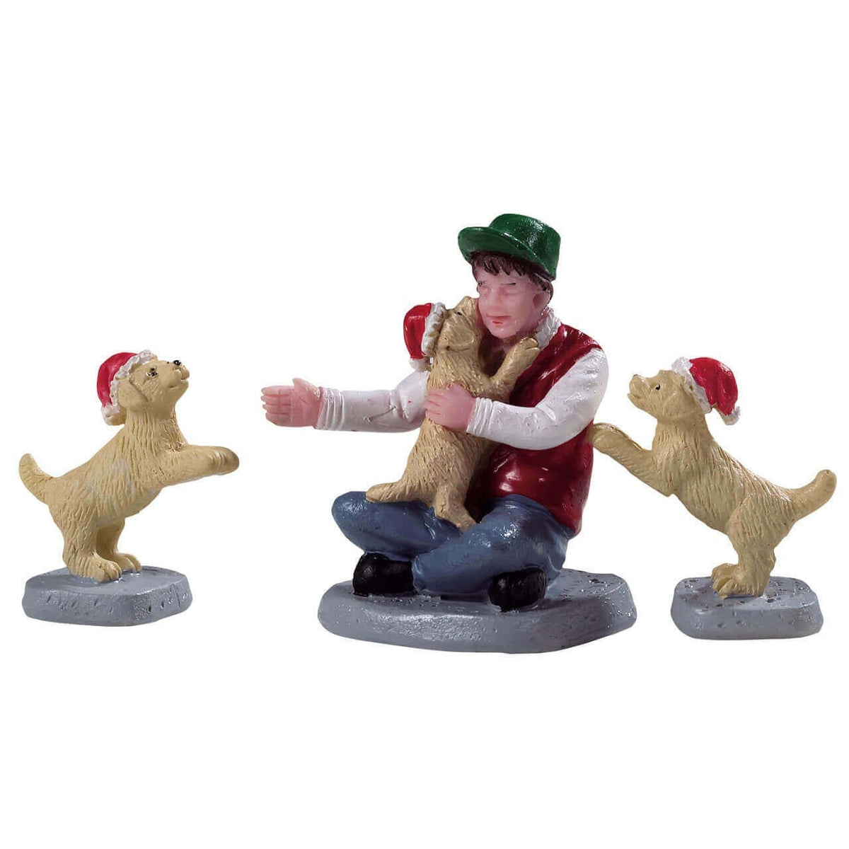 Set 3 statuette Lemax bambino con cuccioli H4 cm