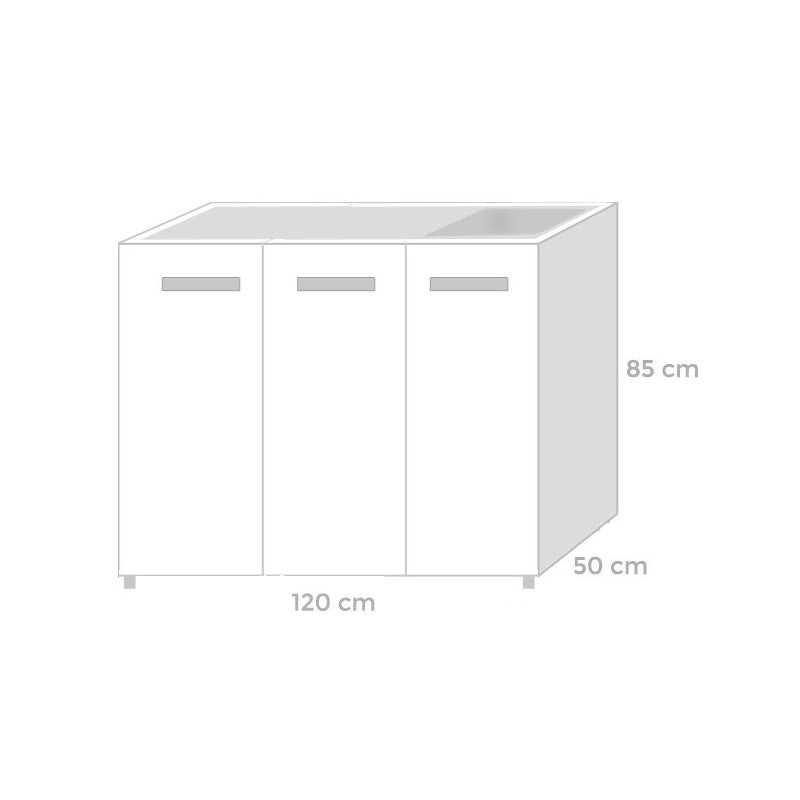 Meuble sous évier cuisine Blanc 3 portes réversible 120x50xH 85