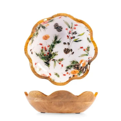 Coupe en bois à bord festonné Feston Noël — 25 cm, 1 pièce assortie