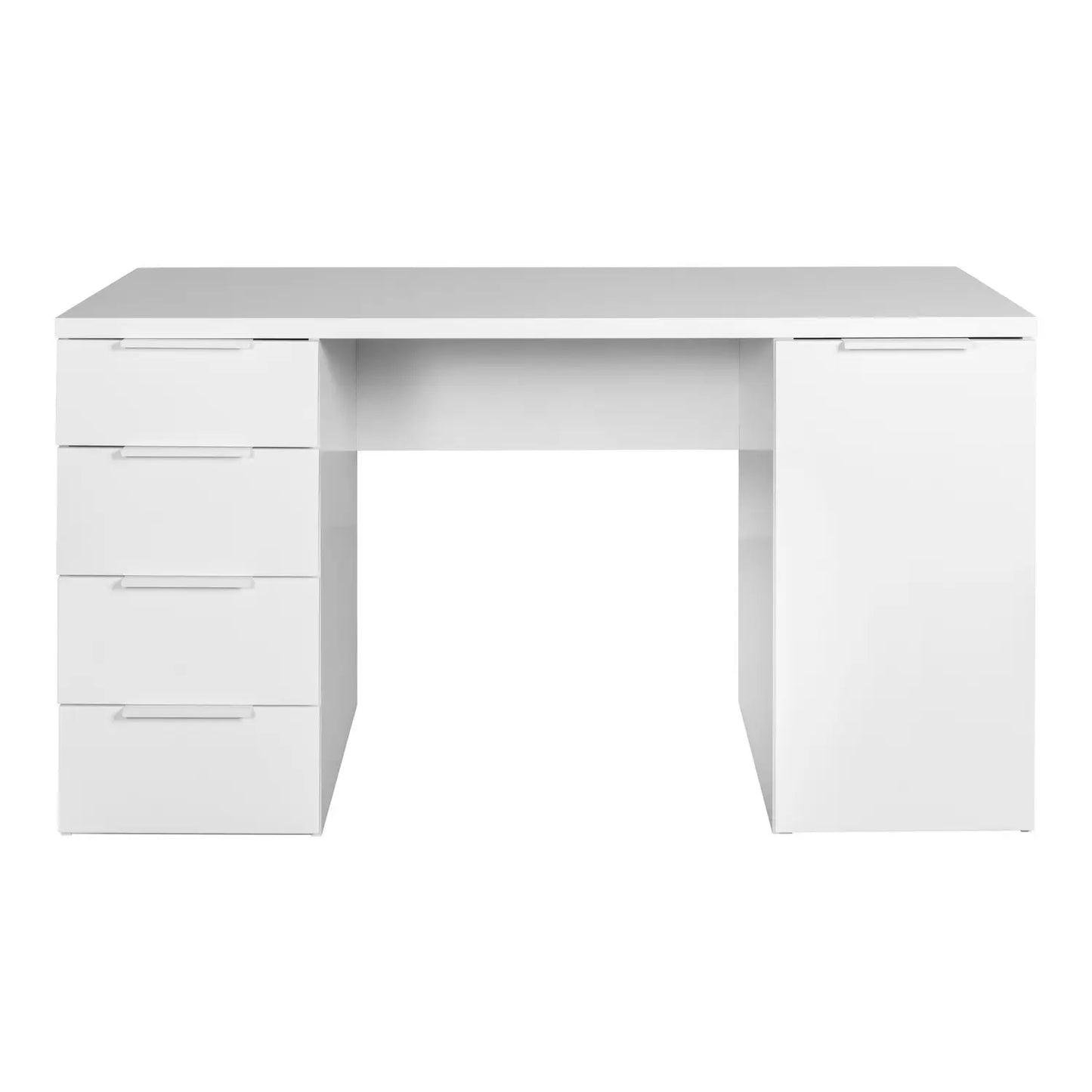 Bureau avec 4 tiroirs et 1 porte laquée blanc 146x60x75 h cm