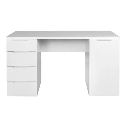 Bureau avec 4 tiroirs et 1 porte laquée blanc 146x60x75 h cm