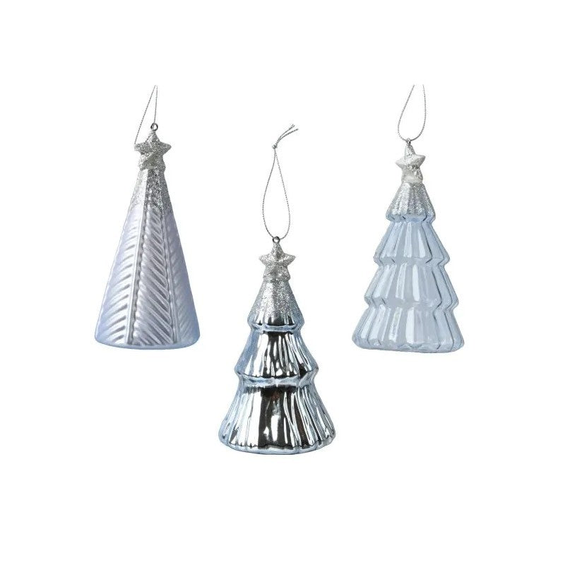 Pendente albero di Natale in vetro azzurro ghiaccio H12.6 cm 3 assortiti