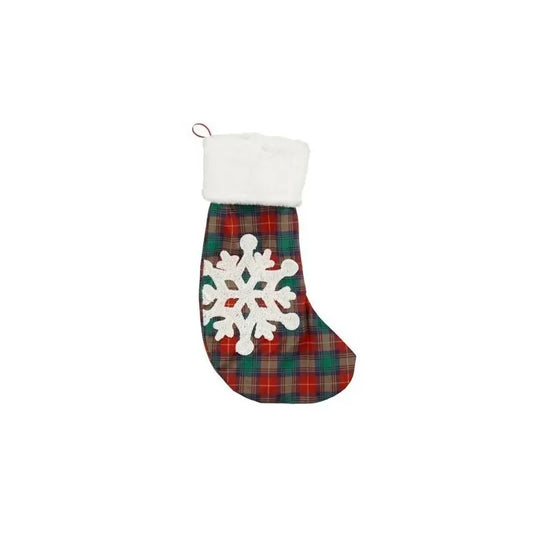 Chaussette de Noël à carreaux avec flocon de neige 40 × 20 cm