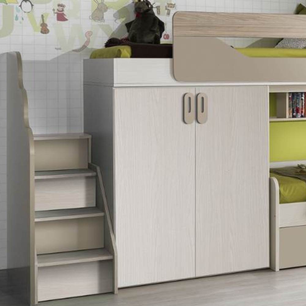 Cameretta Soppalco Colore Talco, Verde Acido e Brown