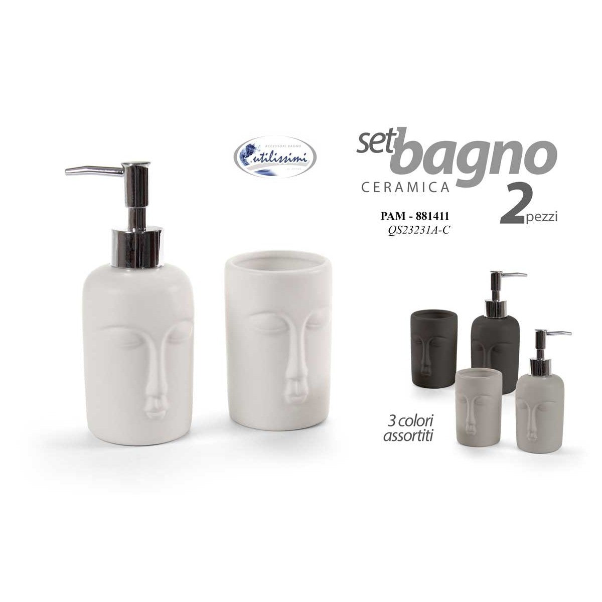 Set bagno 2 pezzi in ecramica colori assortiti