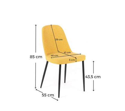 4x Chaise en tissu jaune 55x46xH.85 cm