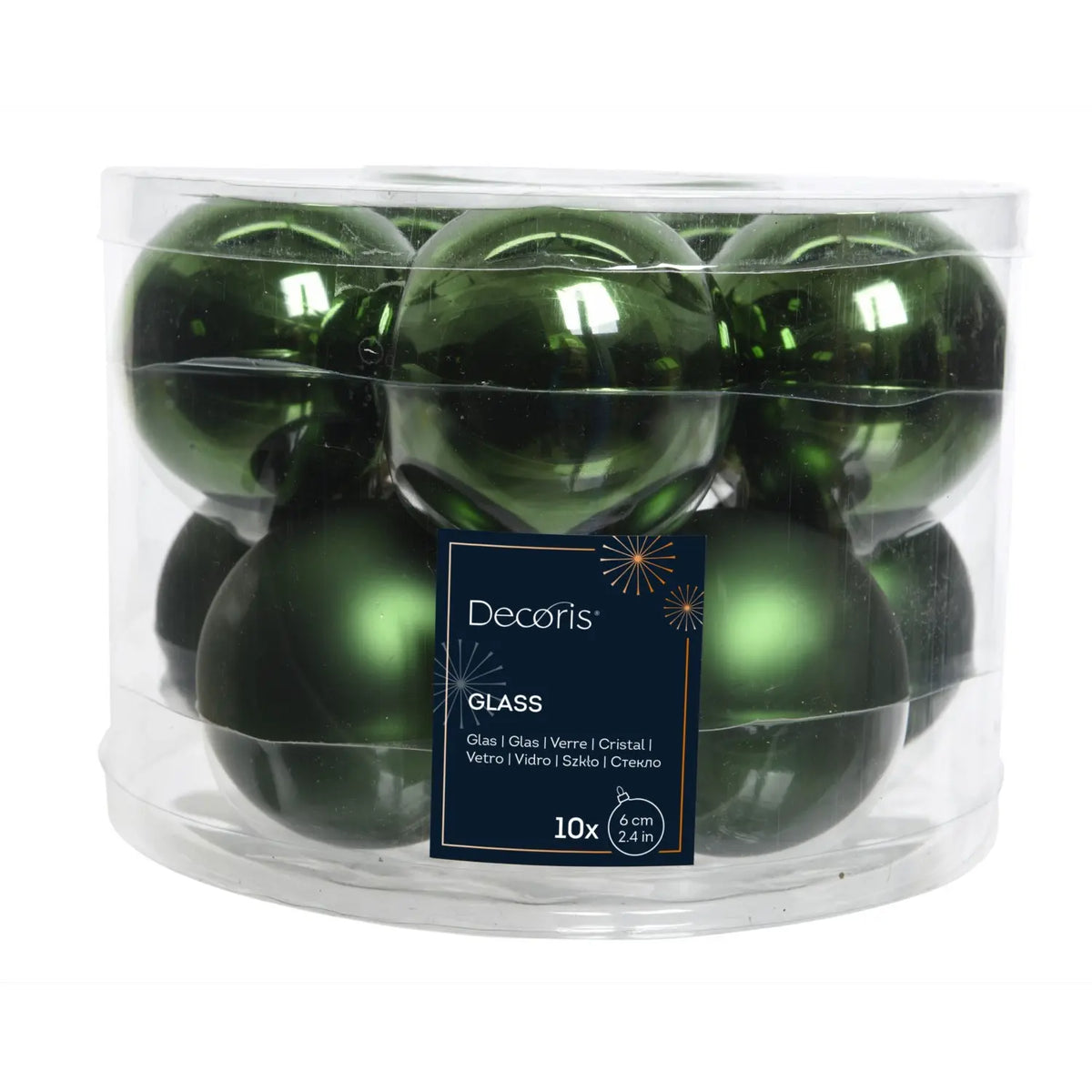 Box 10 palline di Natale in vetro verde pino lucide e opache Ø6 cm