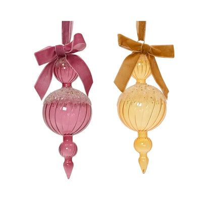 Decorazione natalizia in vetro oro e rossa a coste con glitter Ø9 × H25 cm – 1 pezzo assortito