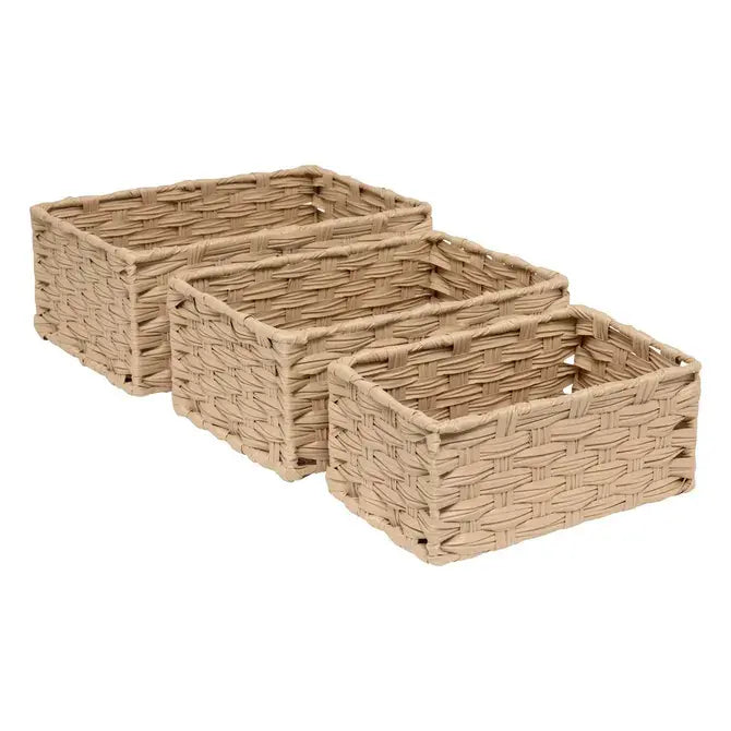 Lot de 3 paniers hauts beiges 30x21x12h cm