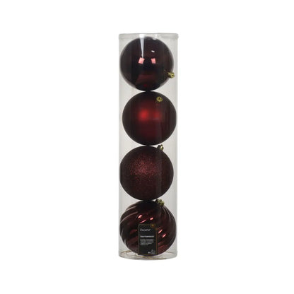 Set 4 sfere natalizie in polistirolo rosso scuro Ø14 cm – assortite