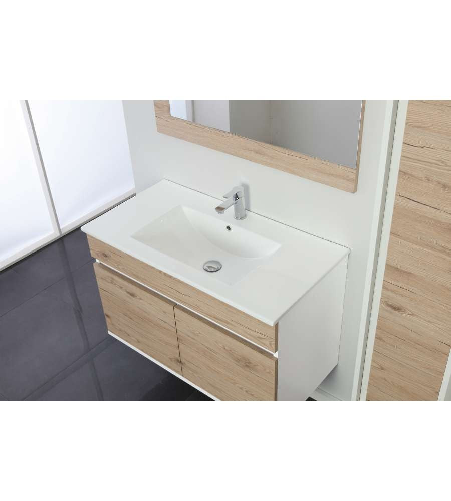 Composizione Bagno due cassetti Linea Fabula Bianco-Rovere 90x47x h57cm