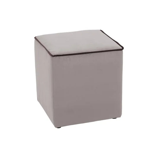 Pouf Zeno en velours gris tourterelle - bord marron