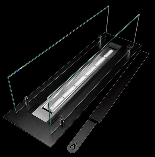 Bruciatore per camino a bioetanolo in acciaio con vetri da 65 cm