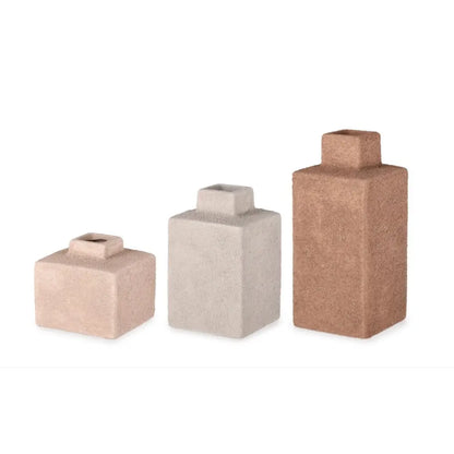 Set 3 vasi decorativi Gerd a bottiglia quadrata assortiti H10-22,3 cm