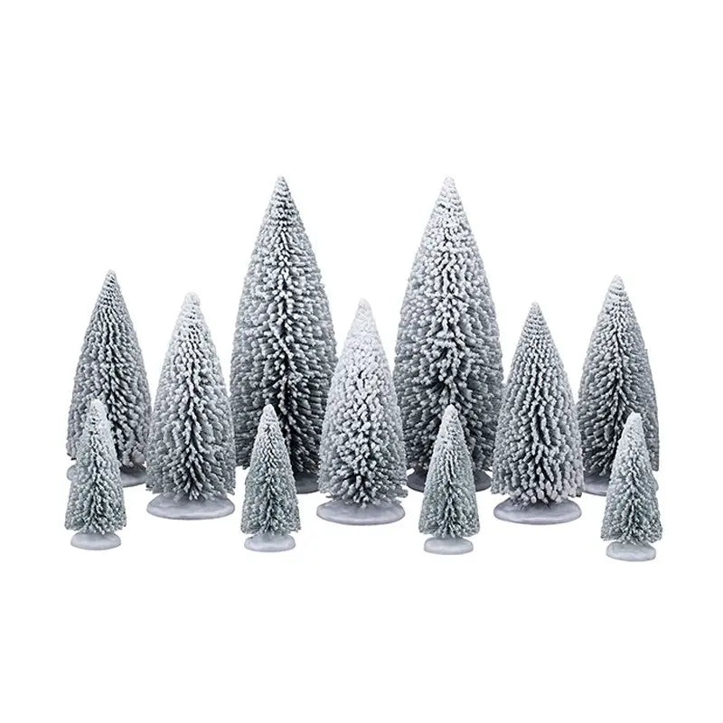 Set 11 alberi di pino innevati per villaggio natalizio