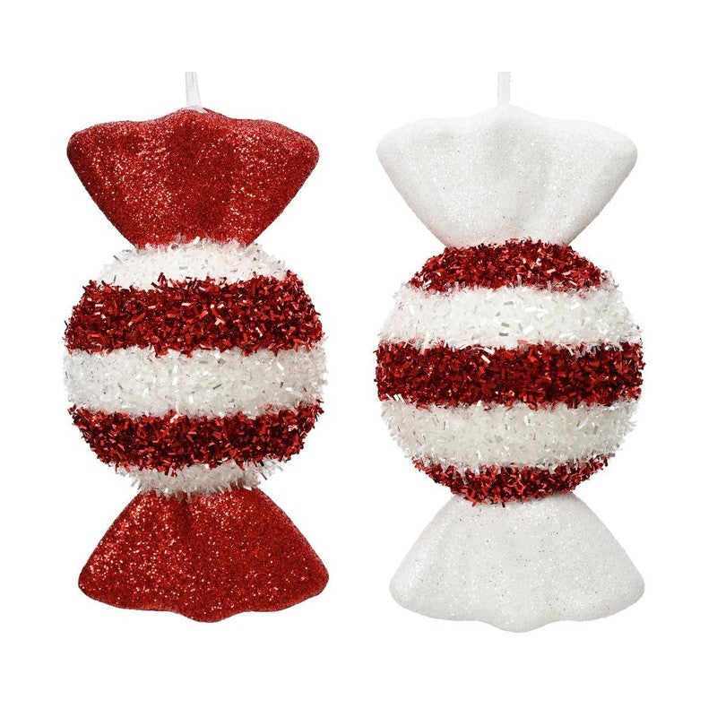 Pendente natalizio caramella bianca e rossa 15 × 7 cm assortito