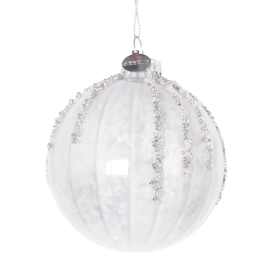 Boule décorative Frostfall en verre blanc Ø 8 cm
