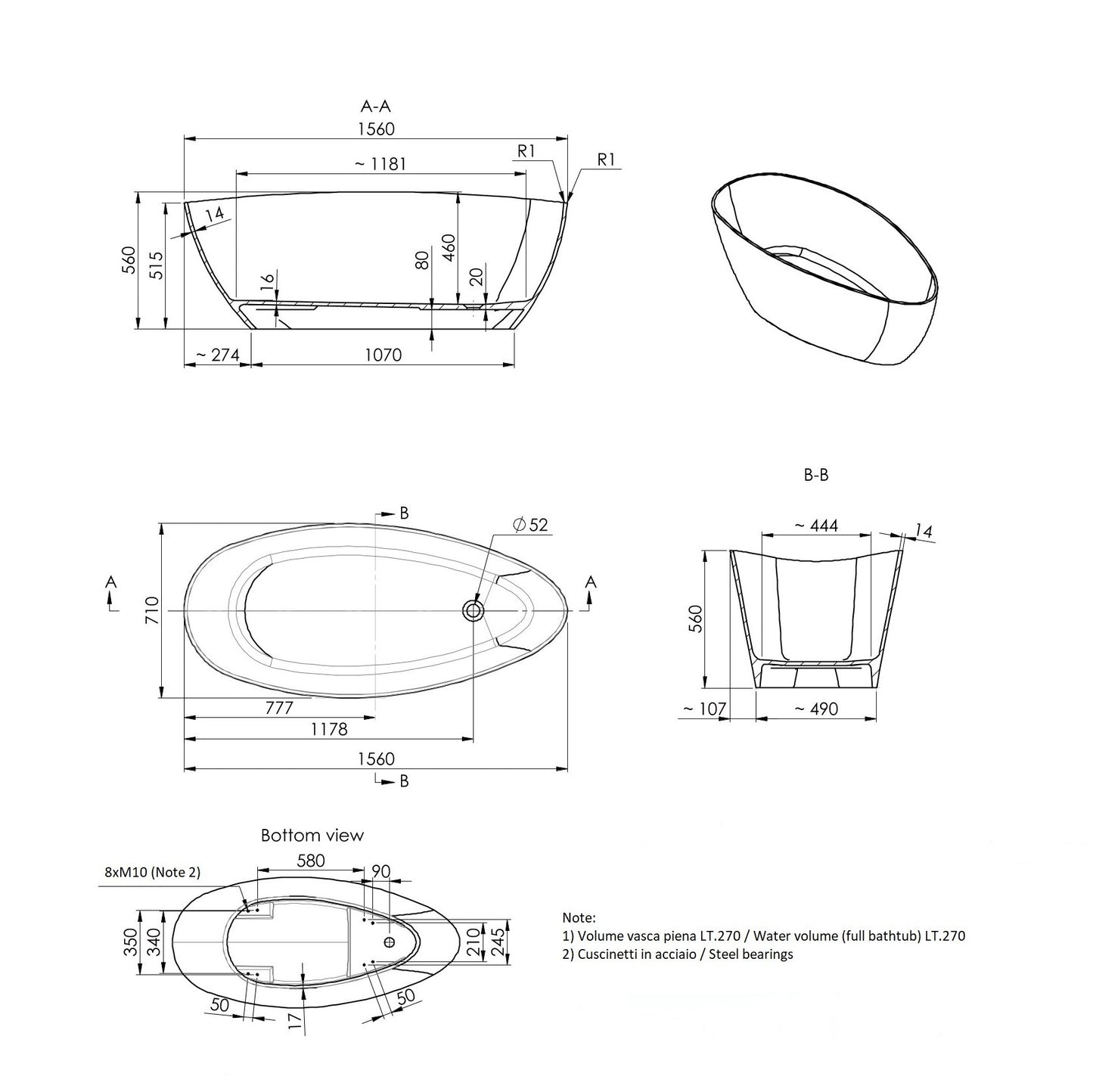 Vasca da bagno freestanding resina beige