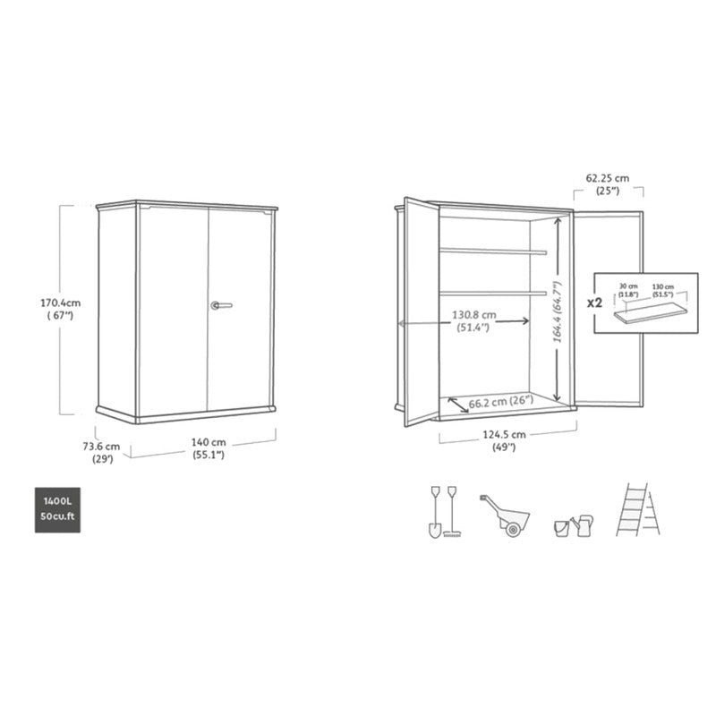 Keter Cortina abri haut 1400l gris cm 140x73,6x170,4 h