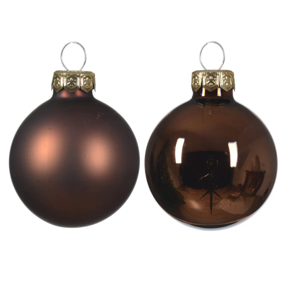Box 6 palline di Natale in vetro marrone espresso lucide e opache Ø8 cm