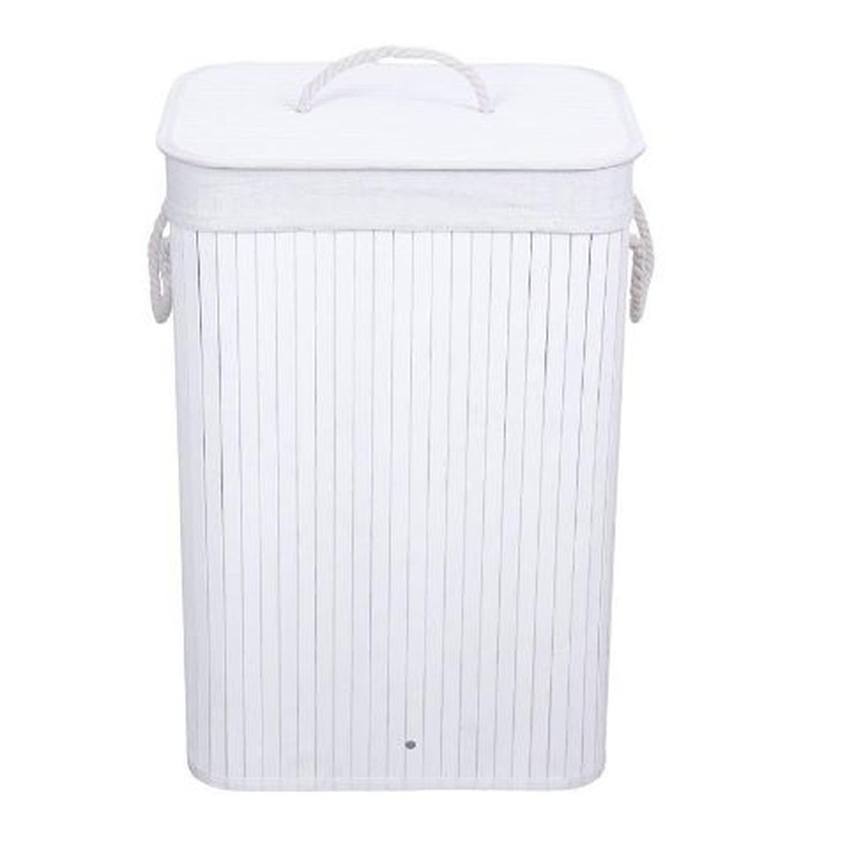 Panier à linge pliant en bambou 40x30x60 cm blanc