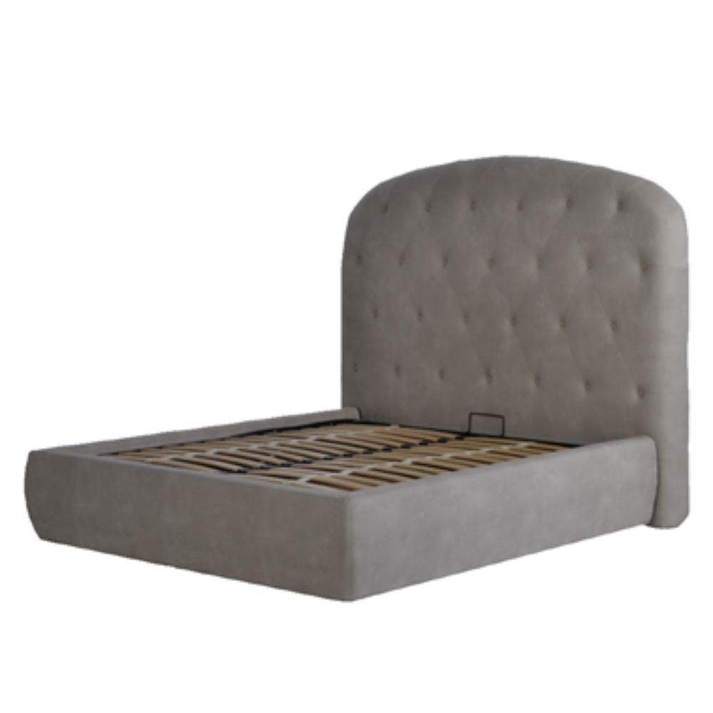 Letto Matrimoniale Contenitore con Testiera Arrotondata Grigio Chiaro Button1