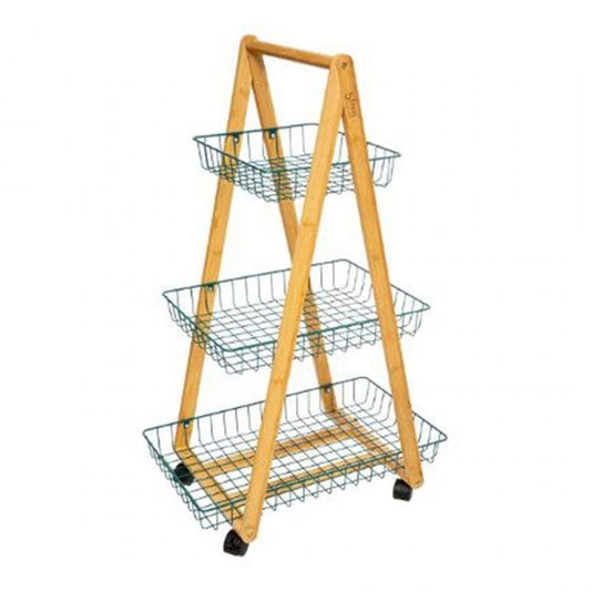 Desserte de cuisine moderne en bambou 3 étagères essence avec roulettes 54,5x35,5x h88 cm