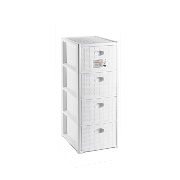 Commode Elegance Slim blanche avec 4 tiroirs gain de place