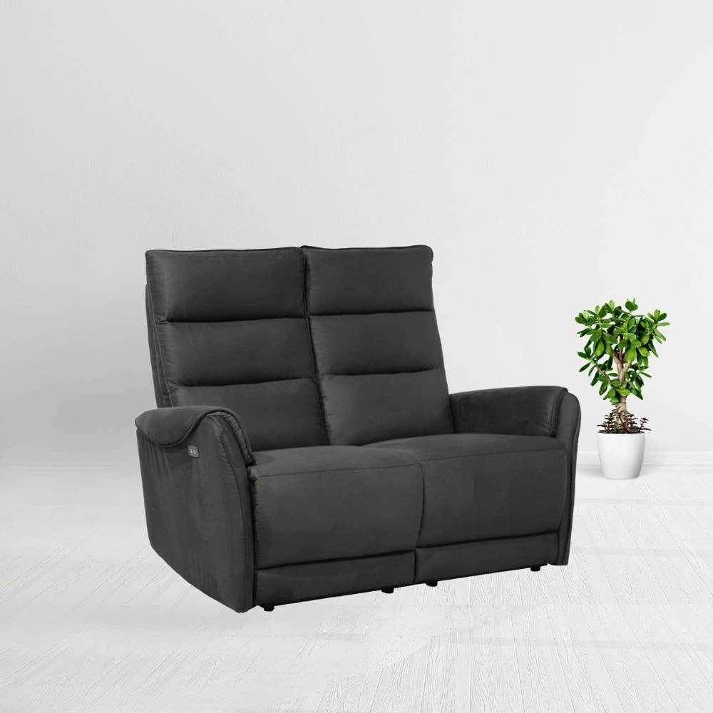 Canapé 2 places avec 2 fauteuils inclinables électriques effet nubuck gris 135 x 98 x 109 cm
