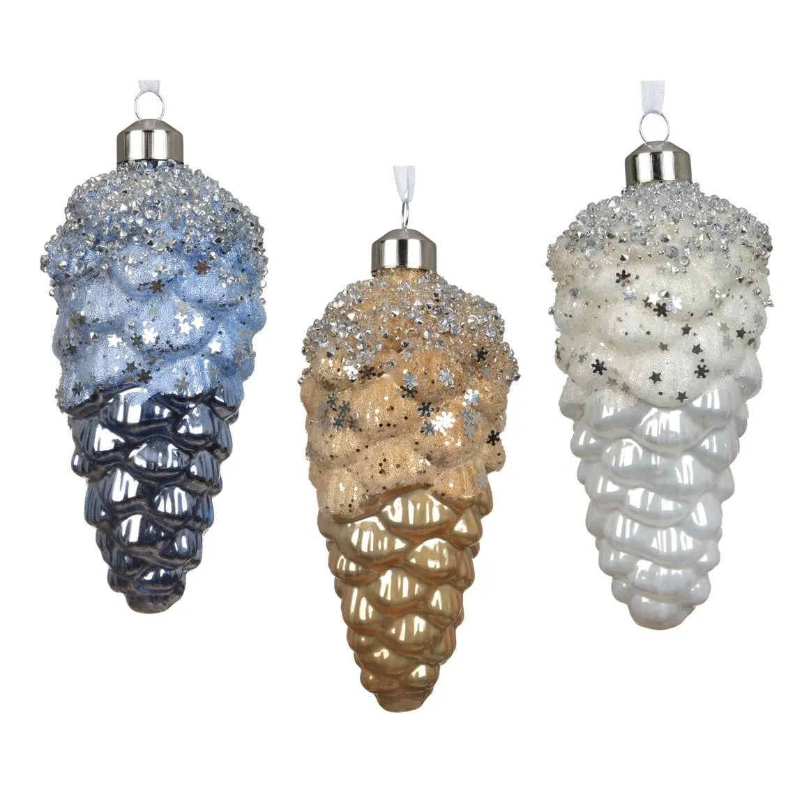 Pigna natalizia in vetro con glitter Ø6 × H12 cm – 1 pezzo assortito