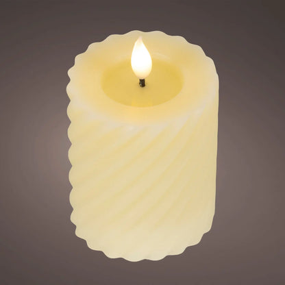 Candela in cera crema con LED Ø7,5 × H12 cm