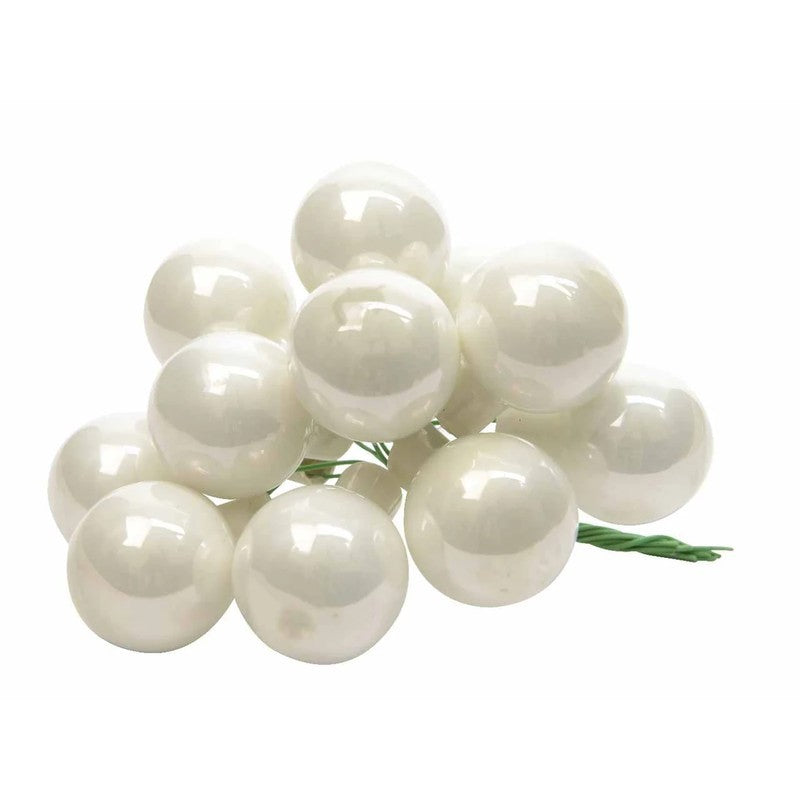 Box 144 grappoli di sfere natalizie in vetro bianco freddo lucido Ø2 cm
