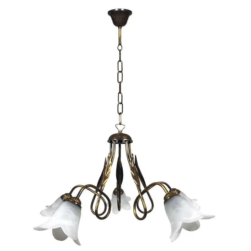 Lampadario Amelia 5 luci E14 marrone/oro con vetro spugnato bianco