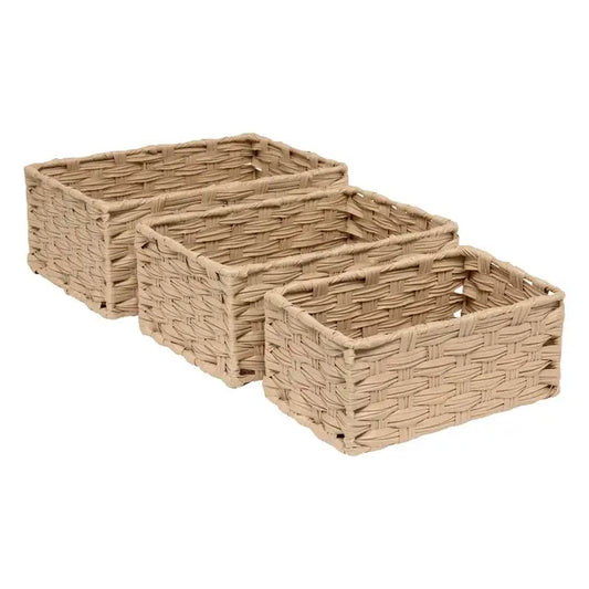 Lot de 3 paniers hauts beiges 30x21x12h cm