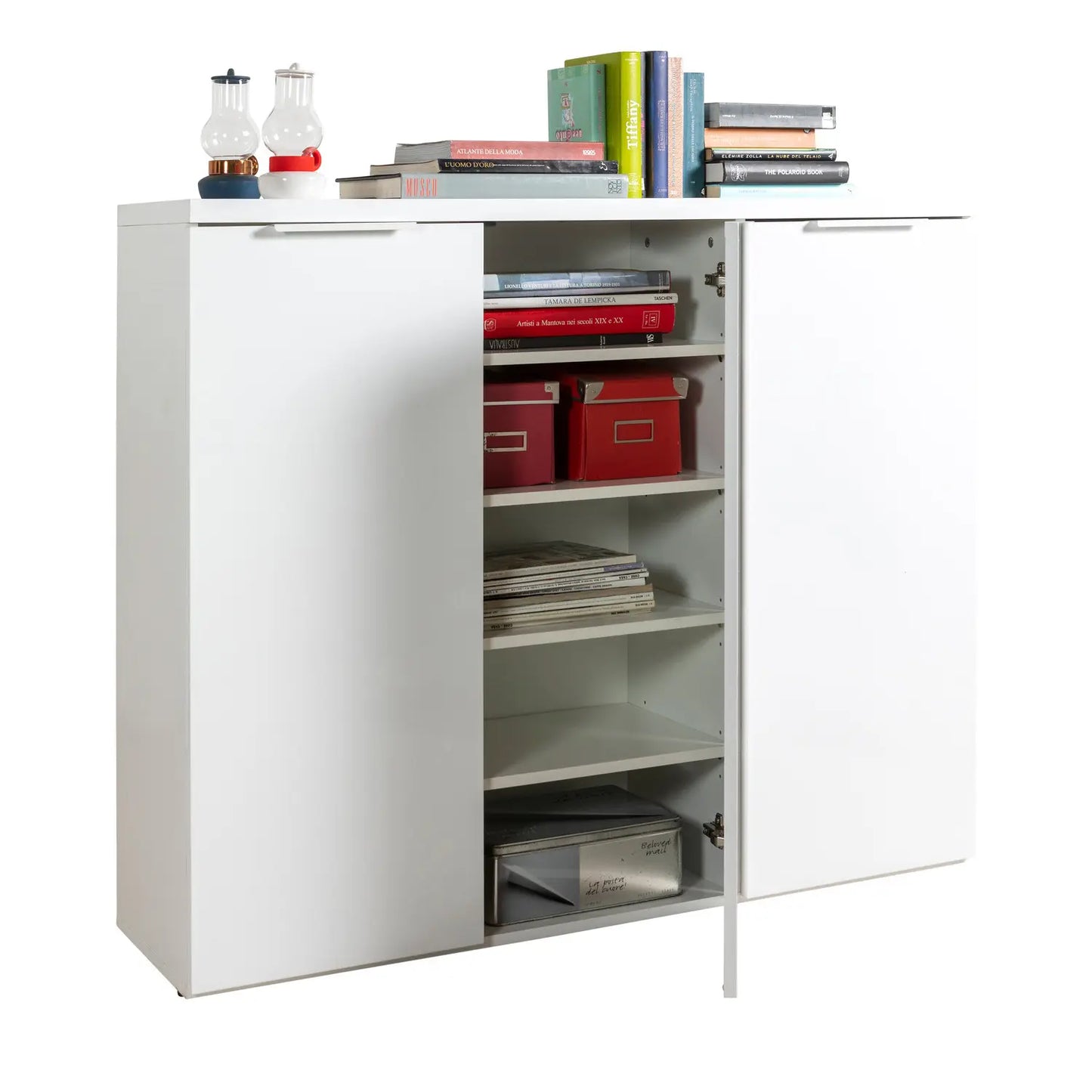 Mundi meuble de rangement 3 portes laqué blanc cm 120x35x102,30h composad