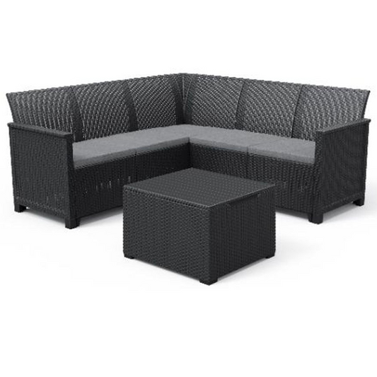 Salon de jardin d'angle 5 places Emma avec table basse, coloris graphite