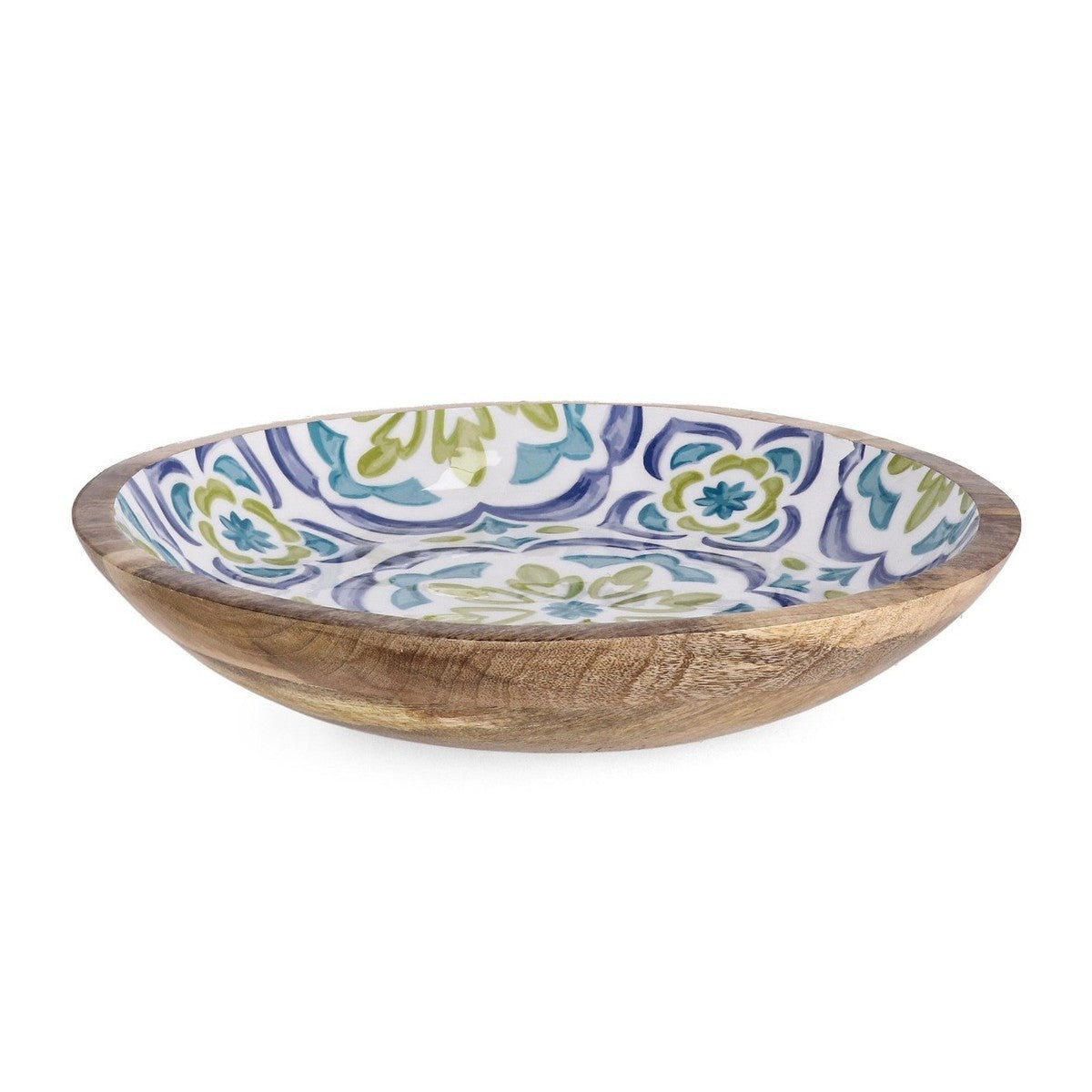Bol Sintra bleu Bizzotto Ø38x6,5h avec décoration en majolique en bois de manguier