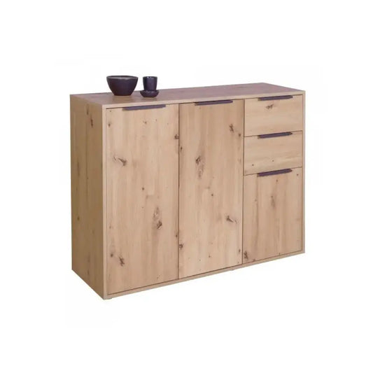 Meuble de rangement bas avec 3 portes et 2 tiroirs en chêne artisanal cm 106,5x35,5x88 h