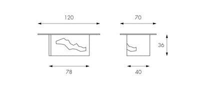Tavolino trasparente-grigio 70 cm x 120 cm H. 36 cm