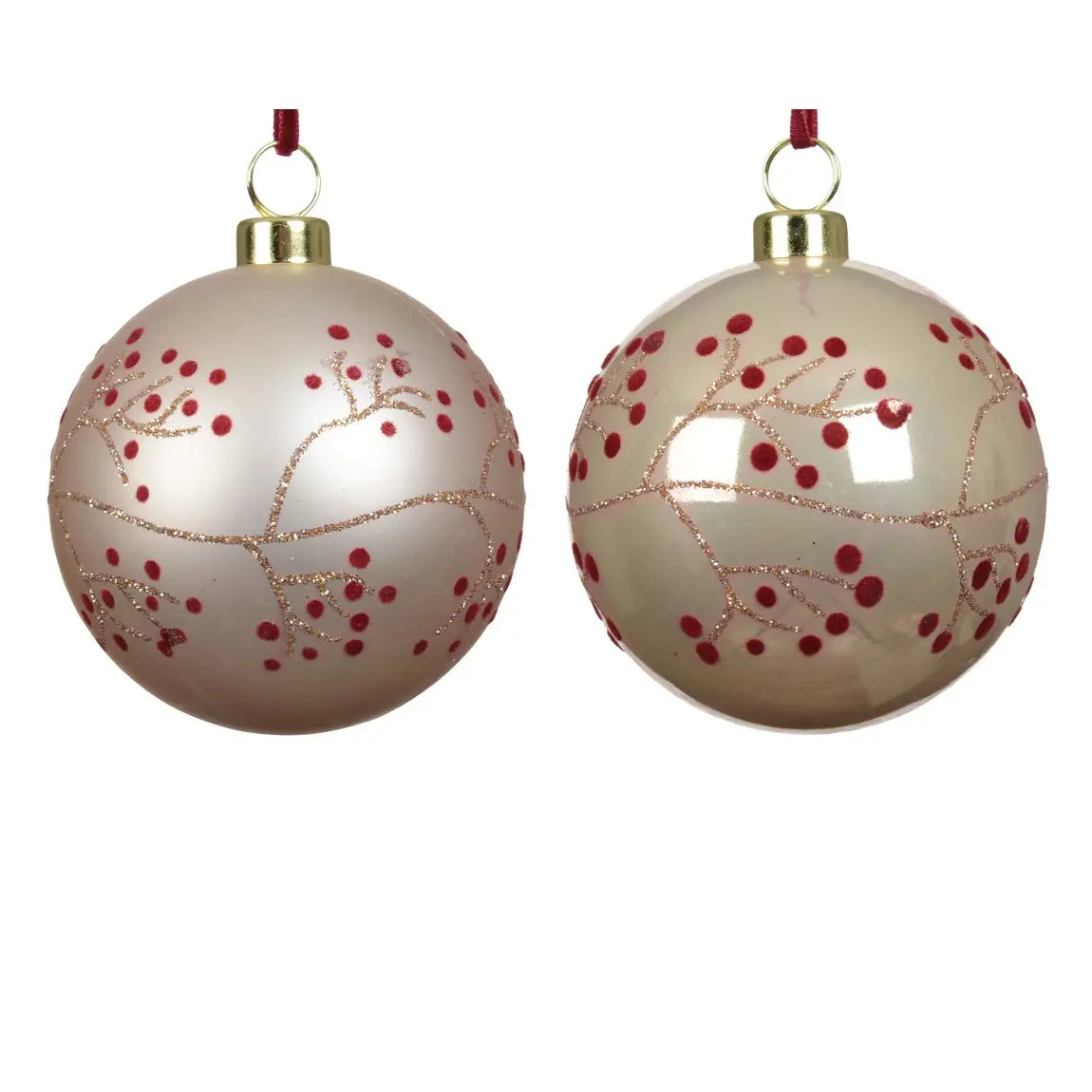Sfera natalizia in polistirolo perla con bacche rosse Ø8 cm