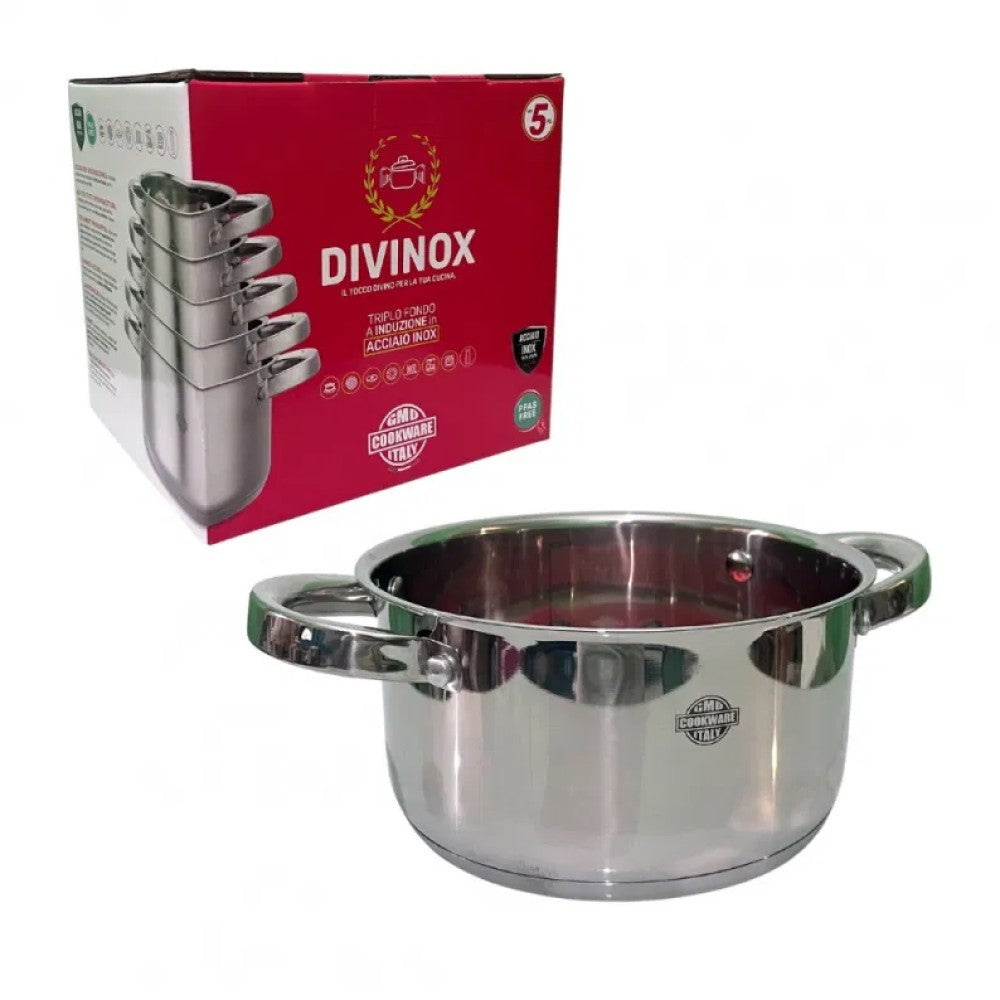 Set 5 casseruole in acciaio inox divinox diametri 12/14/16/18/20 cm