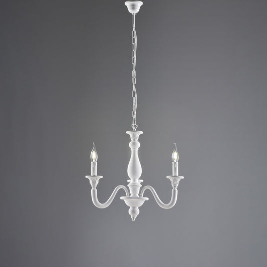 Lampadario in legno bianco shabby 3 luci H.48 - MAX 108 - Ø41