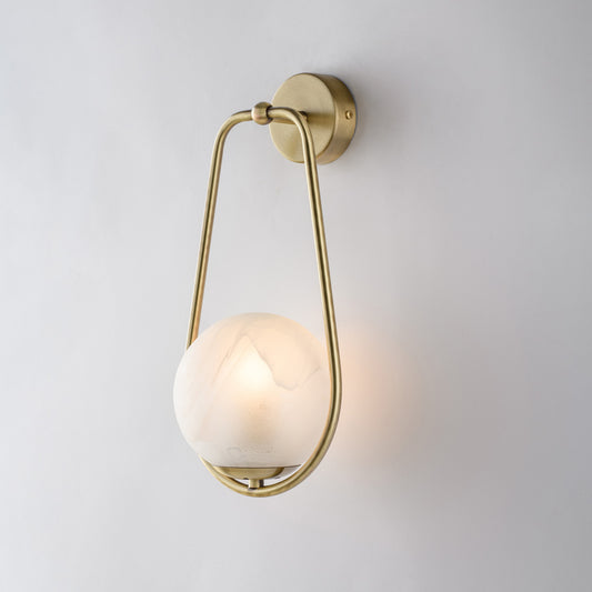 Applique in ferro bronzato 1 luce con sfera dm.14 H.36 - L.16 - P.19