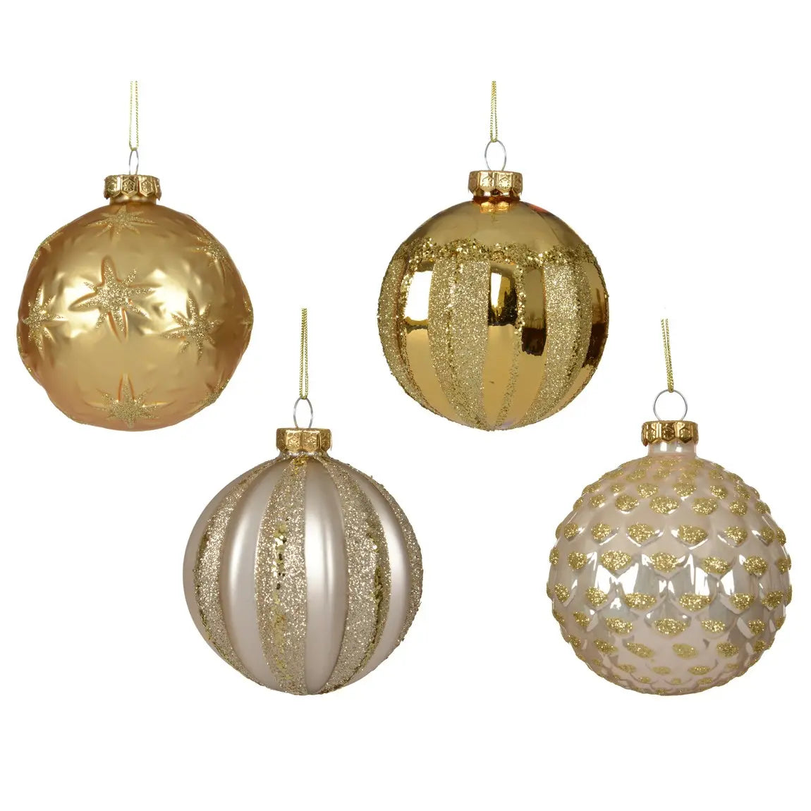 Sfera natalizia in vetro opaca e lucida decorata oro e perla Ø8 cm – 1 pezzo assortito