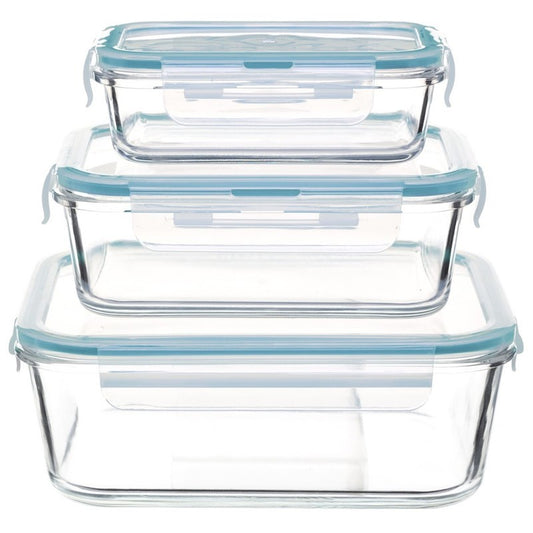 Set of 3 glass containers with lids