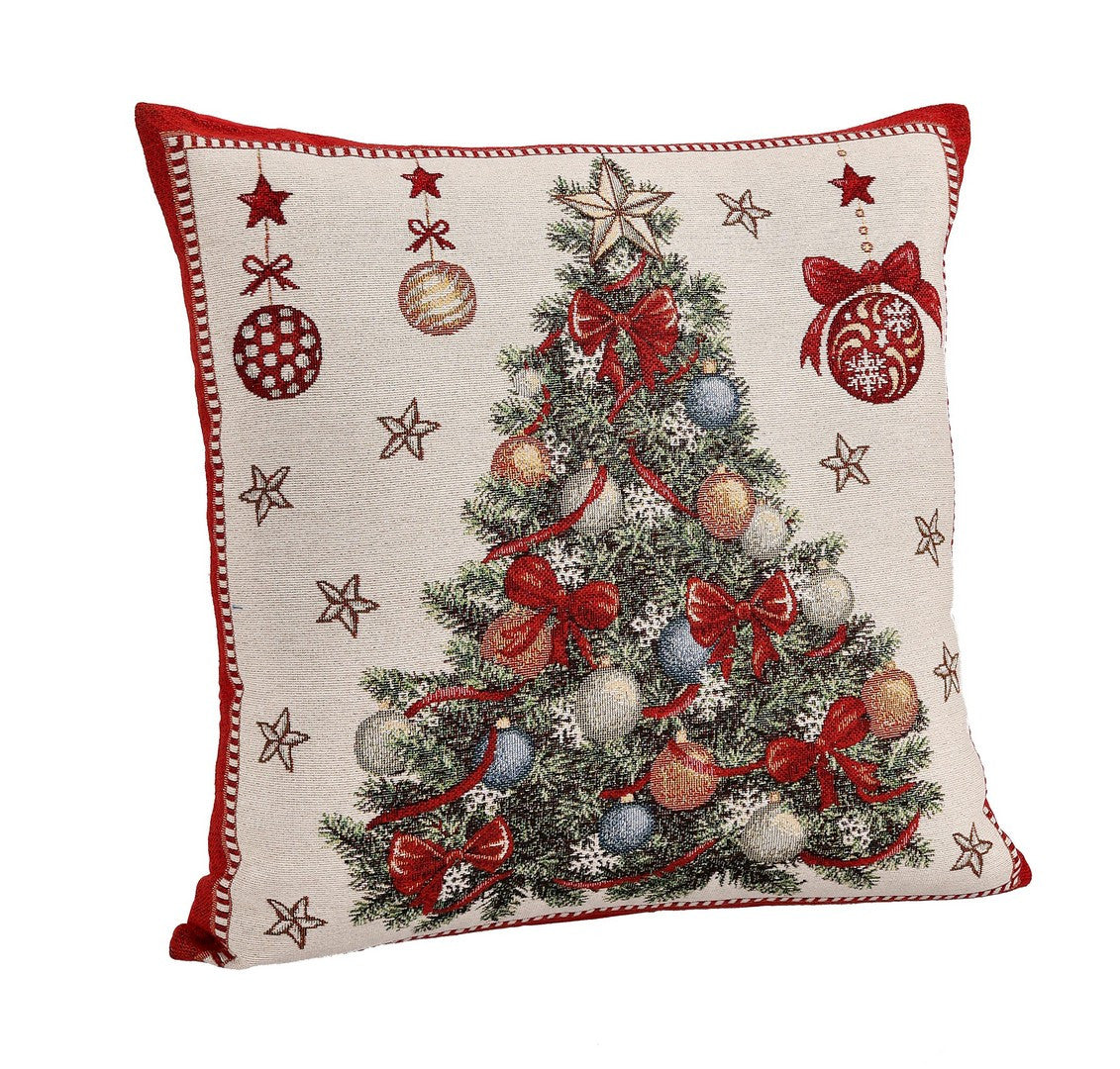 Fodera cuscino Mabel con albero di Natale 45 x 45 cm bianco